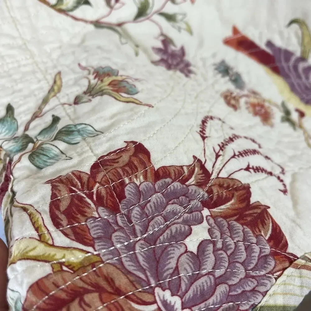 2 Waverly Charleston Chirp King Pillow Shams Quilted Birds Floral Striped